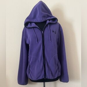 Women’s Purple Hooded Fleece Jacket Large w/ Paw Prints